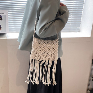 New Style Macrame <strong>Bag</strong> Casual One-<strong>Shoulder</strong> Summer Beach Handbag for Girls With Cotton Lining for <strong>Mobile</strong> <strong>Phone</strong> Small Items - Product Image 3