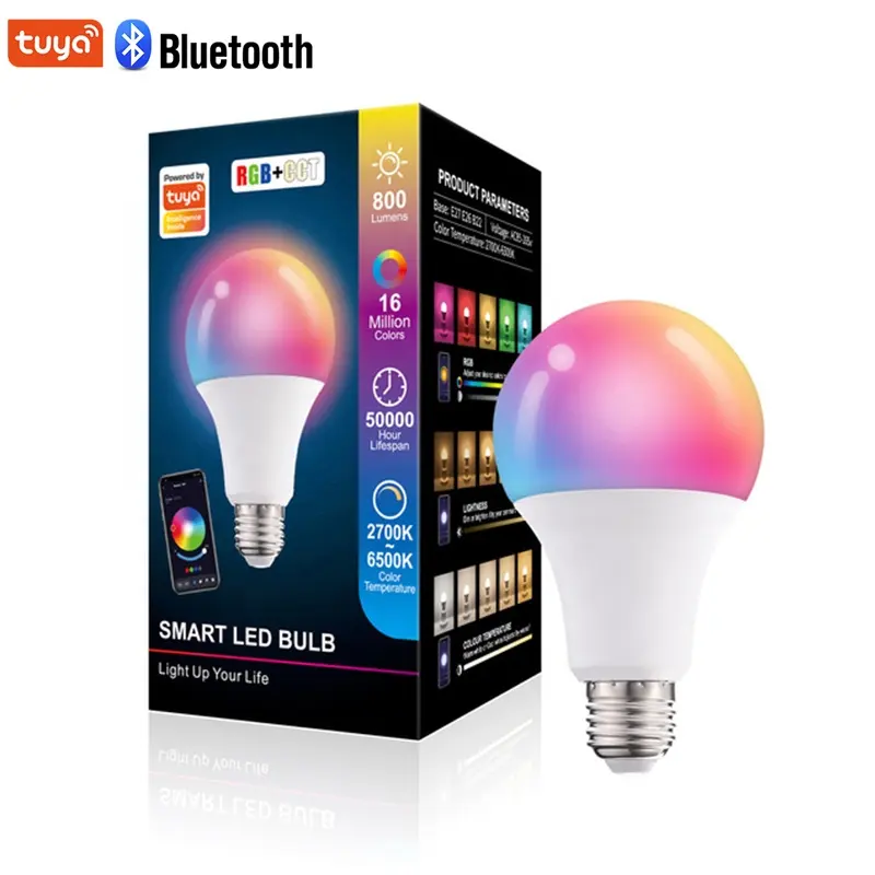 10W RGB + CCT Dimmable ampoule A70 LED Intelligent sans fil Ampoule Tuya APP AC85-265V RGBCW ampoule E27 E26 B22