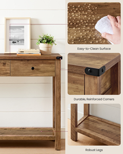 Vasagle Trang Trại Phong Cách Màu Nâu Phòng Khách Mỏng Sofa Bảng Mở Kệ Hành Lang Giao Diện Điều Khiển Bảng Với 3 Ngăn Kéo - Product Image 3