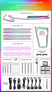Luz Ambiental Cardoo para Audi A3 S3 8Y <span class=keywords><strong>2021</strong></span>-2025, Kit de Accesorios de Actualización de Iluminación LED Sinfónica Interior de 64 Colores - Product Image 4
