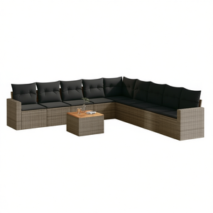 Conjunto de Sofás de Jardín de Ratán Gris y Marrón, 10 Plazas, Resistente a la Intemperie, Muebles de Exterior de Diseño Contemporáneo - Product Image 1