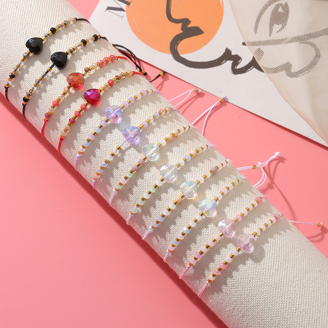 Colorful Glass Love Crystal Beaded Fine String Bracelet Gold Beads Adjustable String Jewelry Bracelet Wholesale