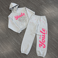 Ensemble de survêtement QYOURECLO personnalisé avec impression DTG en strass, sweat-shirt à capuche surdimensionné en coton lourd brodé pour homme