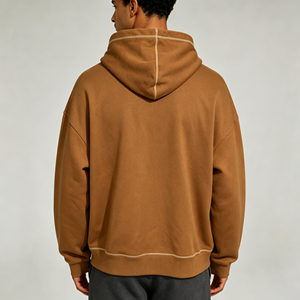 <span class=keywords><strong>Felpa</strong></span> <span class=keywords><strong>con</strong></span> Cappuccio Oversize <span class=keywords><strong>Marrone</strong></span> da 400 grammi <span class=keywords><strong>con</strong></span> Zip, Ricamo Vintage e Patch, in French Terry, Vestibilità Boxy - Product Image 3