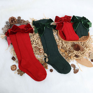 Nouveau hiver noël équipage Stock prêt bateau espagnol aiguilles épaisses tricot chaud velours arc Ribble princesse bébé fille chaussettes - Product Image 3