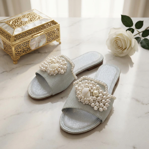 Sandalias planas de cuero con cuentas de cristal para mujer de alta calidad, plantilla única Bohemia étnica TPR, plataforma superior, tapa blanca, verano y primavera - Product Image 2