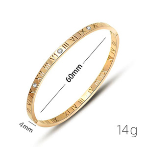 Brazalete Clásico Chapado en Oro de 18k con Números Romanos, Brazalete de Acero Inoxidable con Circonita Cúbica para Mujeres y Niñas, Regalos - Product Image 3
