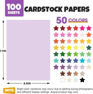 100 Sheets 8.5" X 11" Recyclable <strong>Colored</strong> Cardstock 50 Assorted Colors Construction <strong>Paper</strong> <strong>Printer</strong> <strong>Paper</strong> for Card Making School - Product Image 2
