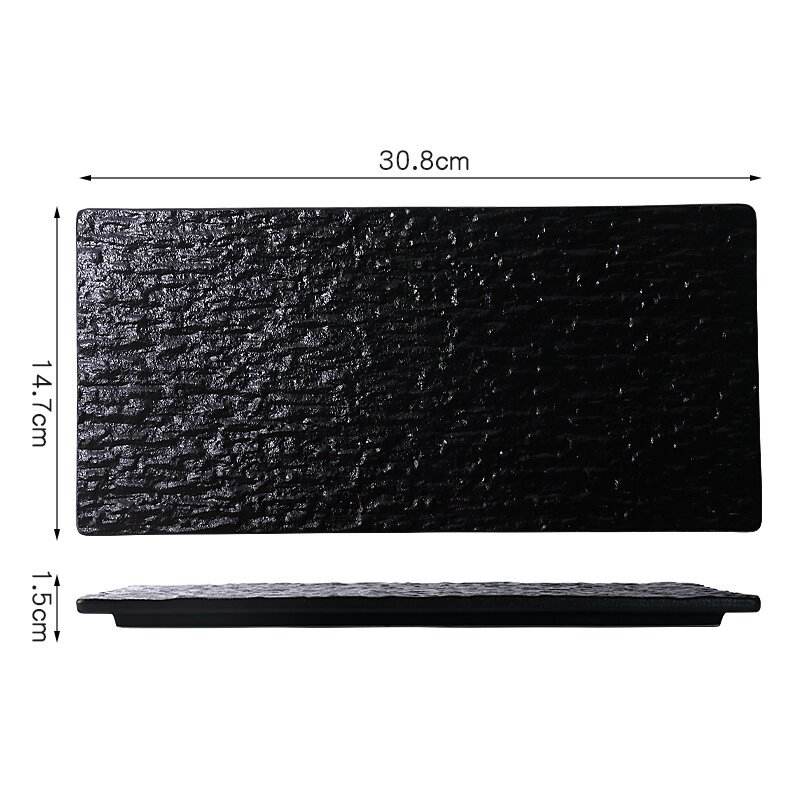 Assiette à sushi 12 pouces avec bord-carré noir