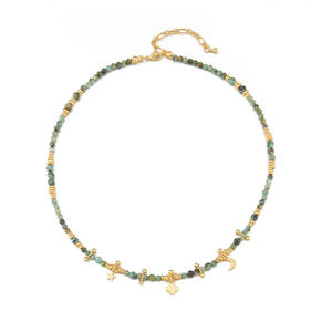 Moda moda Luna estrella colgante geométrico hecho a mano latón con cuentas turquesa piedra preciosa fiesta gargantilla Collar para mujer - Product Image 2