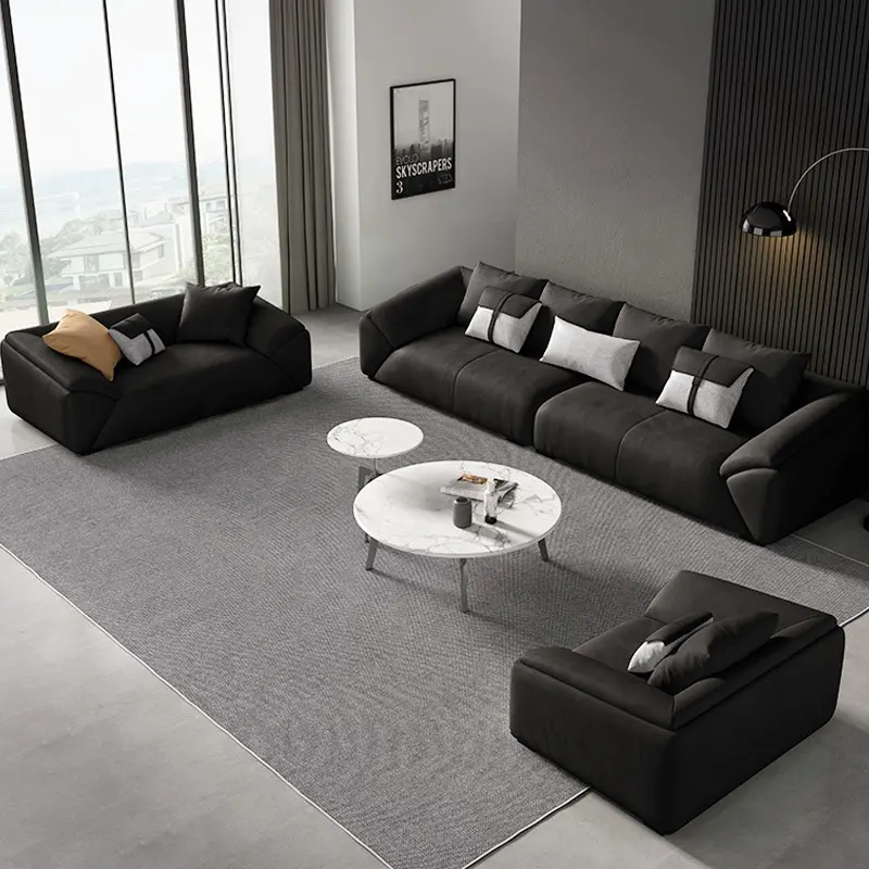 Móveis de sala de estar sofá pequeno seccional moderno conjunto de sofá confortável em couro genuíno preto