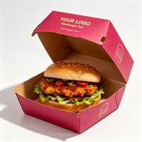 Boîte à hamburger rose personnalisée avec logo, emballage alimentaire recyclable, avec laminage mat pour les restaurants de restauration rapide à emporter