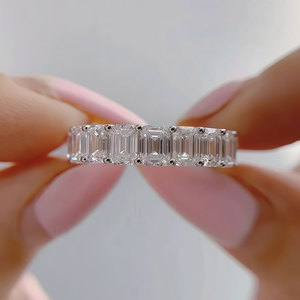 맞춤형 14k 솔리드 골드 랩 성장한 에메랄드 컷 다이아몬드 링 2*3mm 밴드 남성과 여성을위한 화이트 로즈 옐로우 골드 - Product Image 2