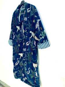 Robe kimono en velours de coton imprimé et brodé, à manches longues, tissu doux, vêtements de détente et de maison pour femmes adultes - Product Image 2