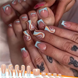 Vente en gros de faux ongles français à presser, 24 pièces, kits d'ongles à presser en ABS luxueux et brillants avec diamants pour les ongles des doigts et des orteils - Product Image 5