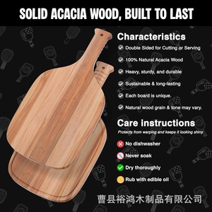 Tabla de cortar de madera maciza rectangular de forma irregular para servir en la cocina o deli, con asa. - Product Image 5