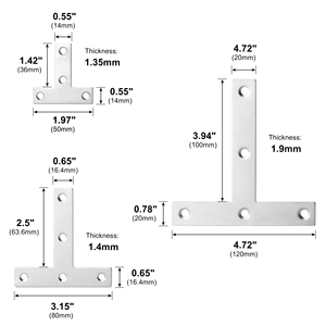 Thép không gỉ t hình kết nối góc tấm kim loại góc cú đúp 5 lỗ phẳng góc khung kết nối cho kệ khung gỗ - Product Image 5