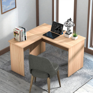 Escritorio de oficina en casa moderno y duradero en forma de L <span class=keywords><strong>con</strong></span> función extensible, mesa de estudio que ahorra espacio para el trabajo y el panel de estudio, estilo de madera - Product Image 1