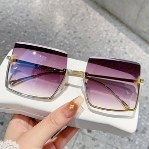 F Brand Metal Half Rim <b>Sunglasses</b> Gold Frame UV400 Women <b>Oversized</b> Fashion Sun Protection Glasses - Product Image 2