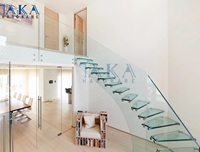 Design moderne de luxe, intérieur préfabriqué, Double escalier flottant en verre trempé avec semelle en verre, Double escalier