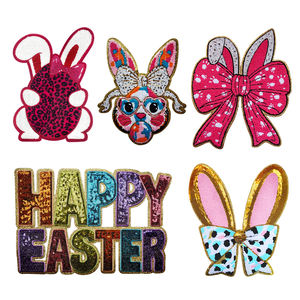 Parche de Conejo Grande Ecológico con Lentejuelas Brillantes, Parches Termoadhesivos de Chenilla Personalizados para Ropa de Pascua - Product Image 1