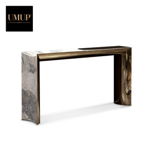 Table console moderne de luxe en acier inoxydable avec plateau en marbre naturel pour salon, couloir, entrée d'hôtel, meubles de maison - Product Image 6
