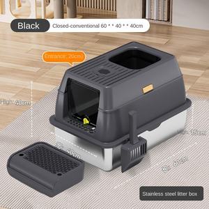 Caixa de Areia para Gatos Grande e Fechada em Metal Plástico Aço Inoxidável Modelo Fechado Suprimentos para Animais de Estimação - Product Image 6