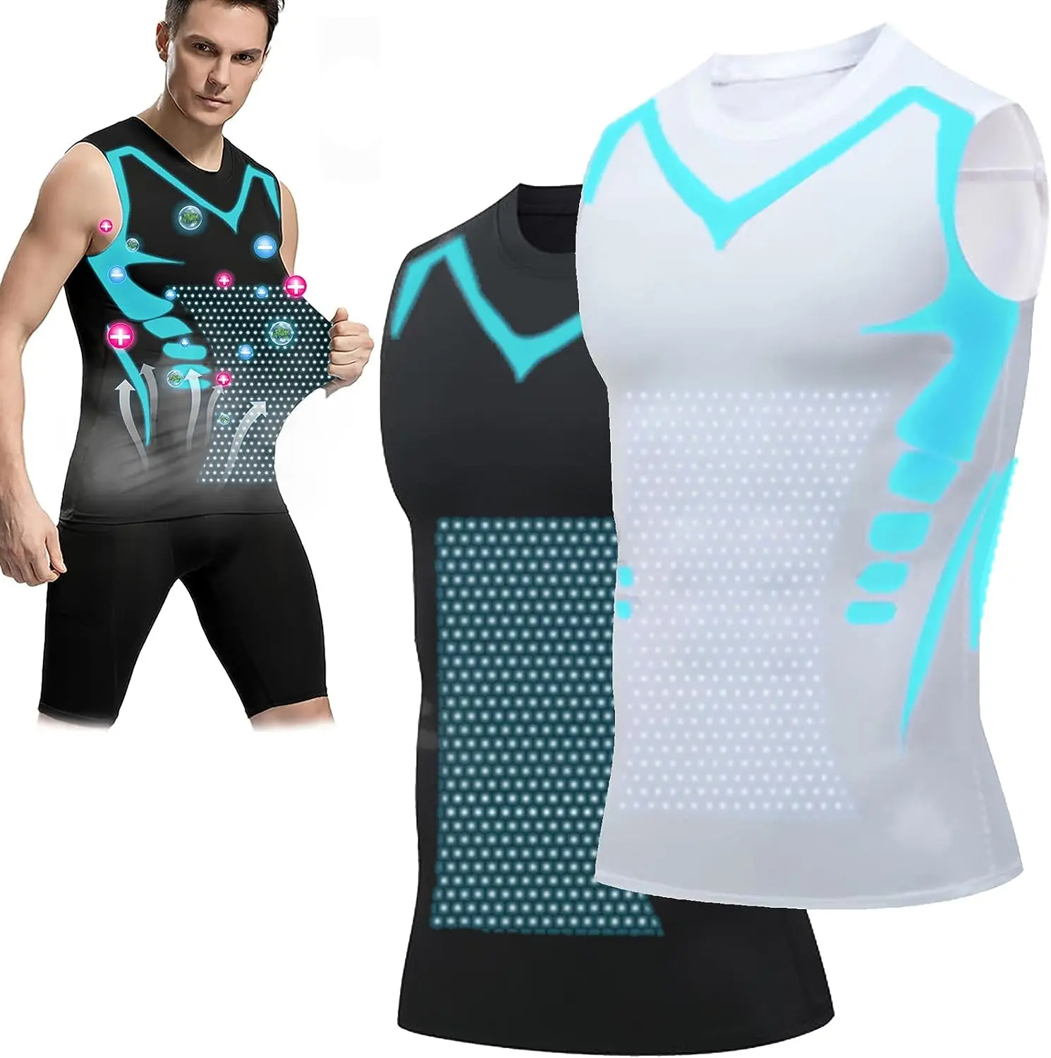 Ionic Shaping Vest For Men Ice-Silk Slimming Vest Body Shaper Compression Shirts Tank Top Tummy Control Sleeveless Fitness Shirt