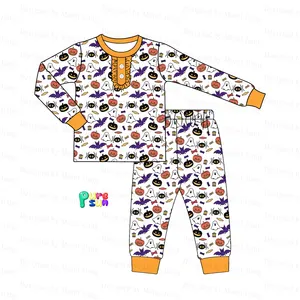 2024 New Halloween Pumpkin Design Bamboo Pajamas Children Clothing Kids Clothes