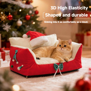 Weihnachts-Sofa Haustierbett Plüsch-Fleece Waschbar Atmungsaktiv Modern Modisch Rutschfester Boden Warmes Katzen- und Hundebett - Product Image 4