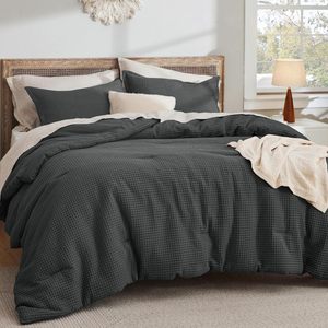 Waffle Duvet Cover 3 Piece Bedding <b>Set</b> Winter Sheet Pillowcase Waffle Weave Textured <b>Comforter</b> Cover <b>Set</b> - Product Image 5