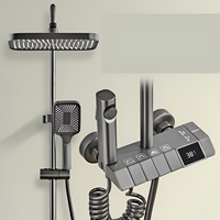 Système de douche intelligent mural blanc-gris style piano avec affichage numérique LED et pistolet de pulvérisation