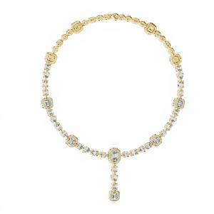 Collier pendentif ovale en or jaune 18 carats plaqué rhodium, diamants de laboratoire 12 carats à taille mixte, certifié par un tiers, pour femme - Product Image 1