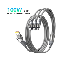 100W de alta velocidad 5 en 1 Cable de datos de carga rápida Nylon trenzado multifunción Micro USB tipo C Cable de cargador Cable USB