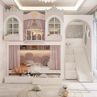 Lit superposé en bois massif pour deux filles, design maison d'arbre princesse, lit multifonctionnel haut/bas