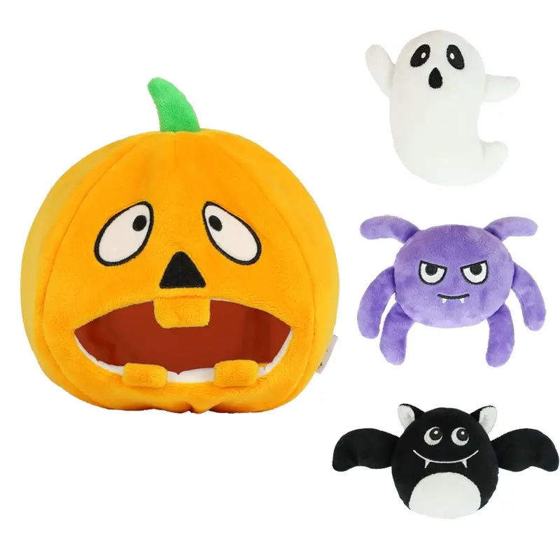 New Pumpkin Ghost BAT 4 miếng Halloween Dog Toy Set Hide và tìm kiếm con chó đồ chơi sang trọng Pet đồ chơi kêu cót két cho mèo con chó