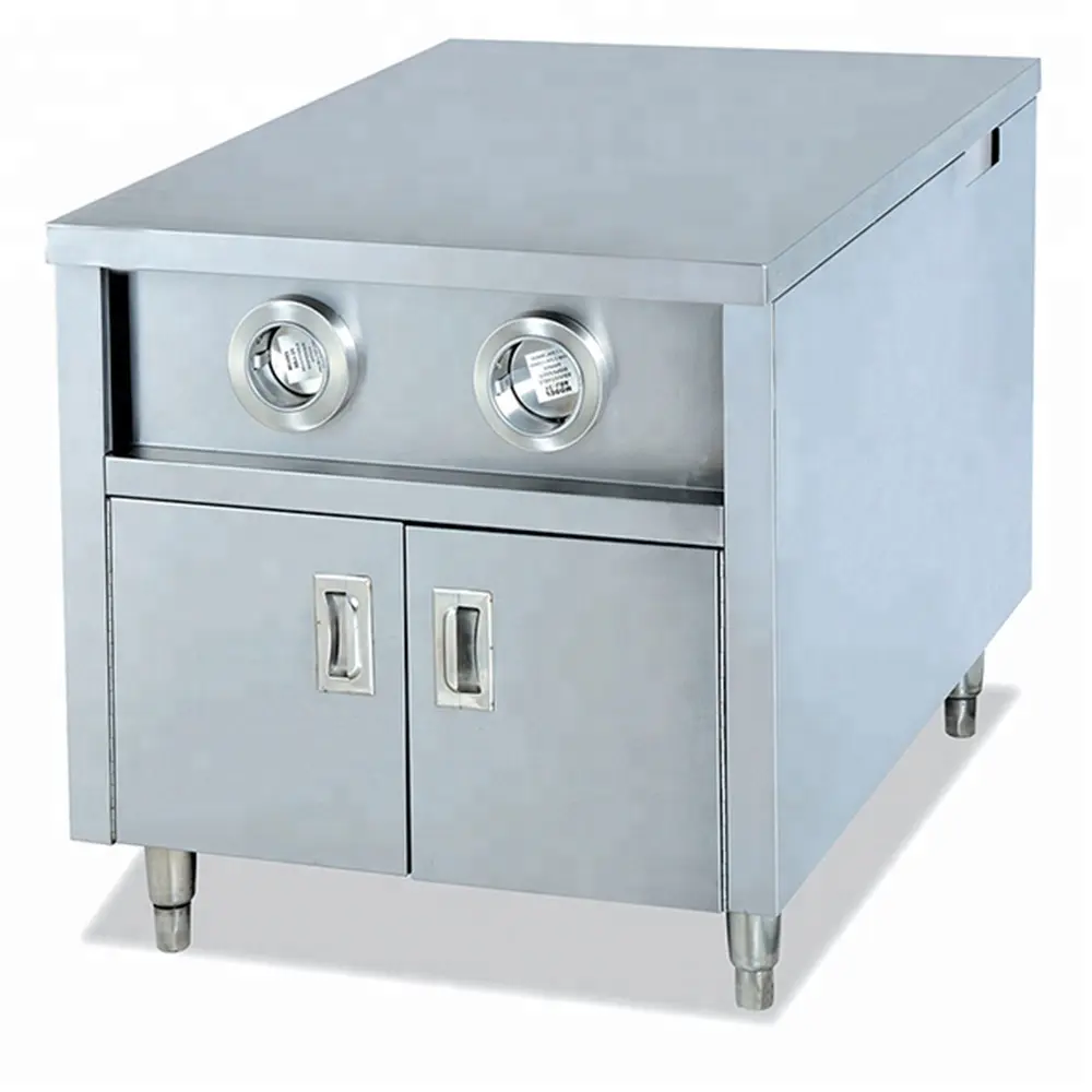 Fast Food Kitchen Center Island Stainless Steel Work-Table With Cabinet Cup Dispenser