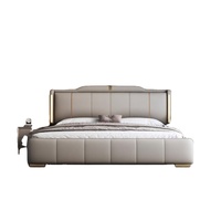 Cadre de lit King/Queen personnalisable en cuir minimaliste avec rembourrage confortable, structure en bois de pin, rangement intégré, écologique