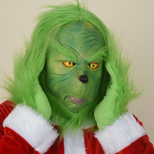 <span class=keywords><strong>Masque</strong></span> en latex intégral <span class=keywords><strong>Grinch</strong></span> tendance, gants, chapeau de Noël, accessoire de cosplay pour les fêtes et les célébrations de Noël - Product Image 6