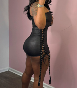 Viviblook Z310DS02 Vestido Casual para Mujer con Cinta Decorativa, Tirantes Calados, Manga Larga de un Solo Lado, Mini Vestido para Damas - Product Image 2