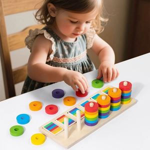 Jouets éducatifs amusants pour filles et garçons de maternelle, développement des compétences, reconnaissance des couleurs et tri, blocs d'empilage arc-en-ciel pour bébés - Product Image 1
