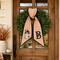 Pita Oranye untuk Karangan Bunga Pintu Trick or Treat, Aksesori Karangan Bunga Teras Musim Gugur yang Menyeramkan, Pita Oranye Bordir Monogram