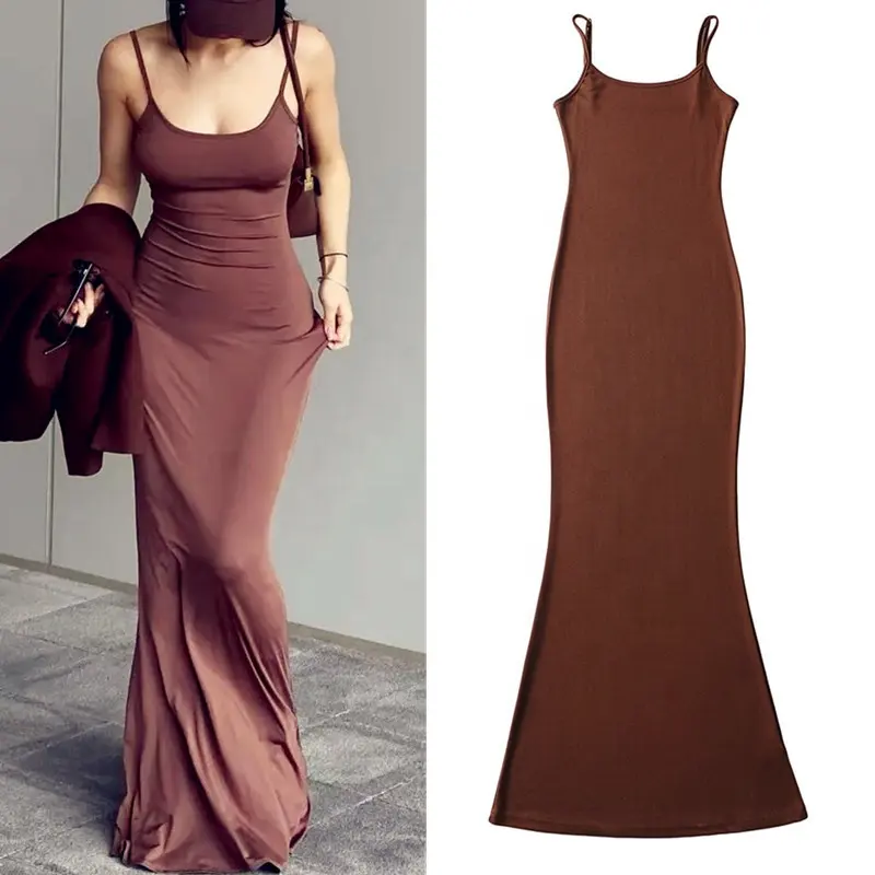 High Quality Cotton Jersey Flat Nice Body Sleeveless Sexy Mermaid Bottom Maxi Floor Length Night Club Sexy Women Dress