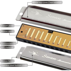 Sáo harmonica diatonic bằng thép không gỉ màu bạc, 10 lỗ, 20 âm, khóa C, thương hiệu SWAN Blues, dành cho người mới bắt đầu, bán buôn - Product Image 5