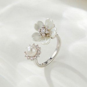Flower Pearl <b>Open</b> <b>Ring</b> Gold Plated Adjustable Fashion <b>Ring</b> For Party Jewelry - Product Image 4