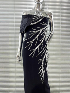 Высококачественное черное платье с вышивкой бисером, сексуальное, с открытыми плечами, на бретельках, для вечеринок - Product Image 5