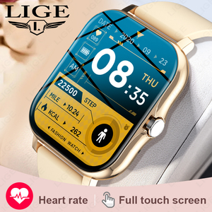 LIGE BW0242 Şampanya Rengi Silikon Akıllı Saat Erkekler ve Kadınlar için Arama Yapma Müzik Çalar Nabız Ölçer IOS Android Giyilebilir Cihazlar - Product Image 1