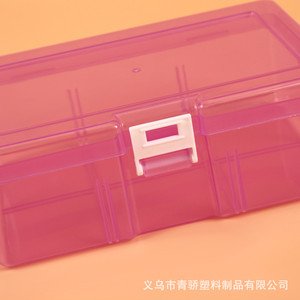 Boîte de rangement en plastique à 6 compartiments, organisateur de bureau rectangulaire, transparente, bleue, avec fermoir, couleur unie, pour petits outils, articles de bureau - Product Image 3