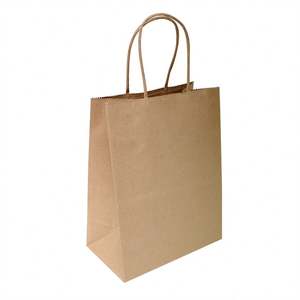 Sac en papier kraft KM en stock, prix bas, 15*8*21cm, sac en papier brun avec poignées pour pizza, lait, sushi, gelée, salade - Product Image 4