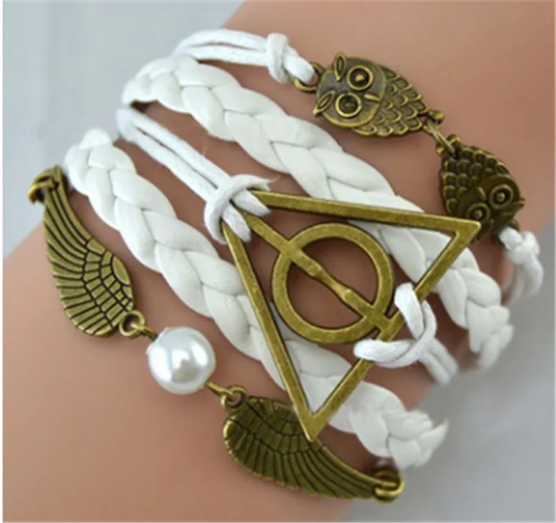 Fashon Jewelry Vintage Bronze Charm Potter Magic Hallows Bracelet For Women Owl Wing Bracelet Gifts